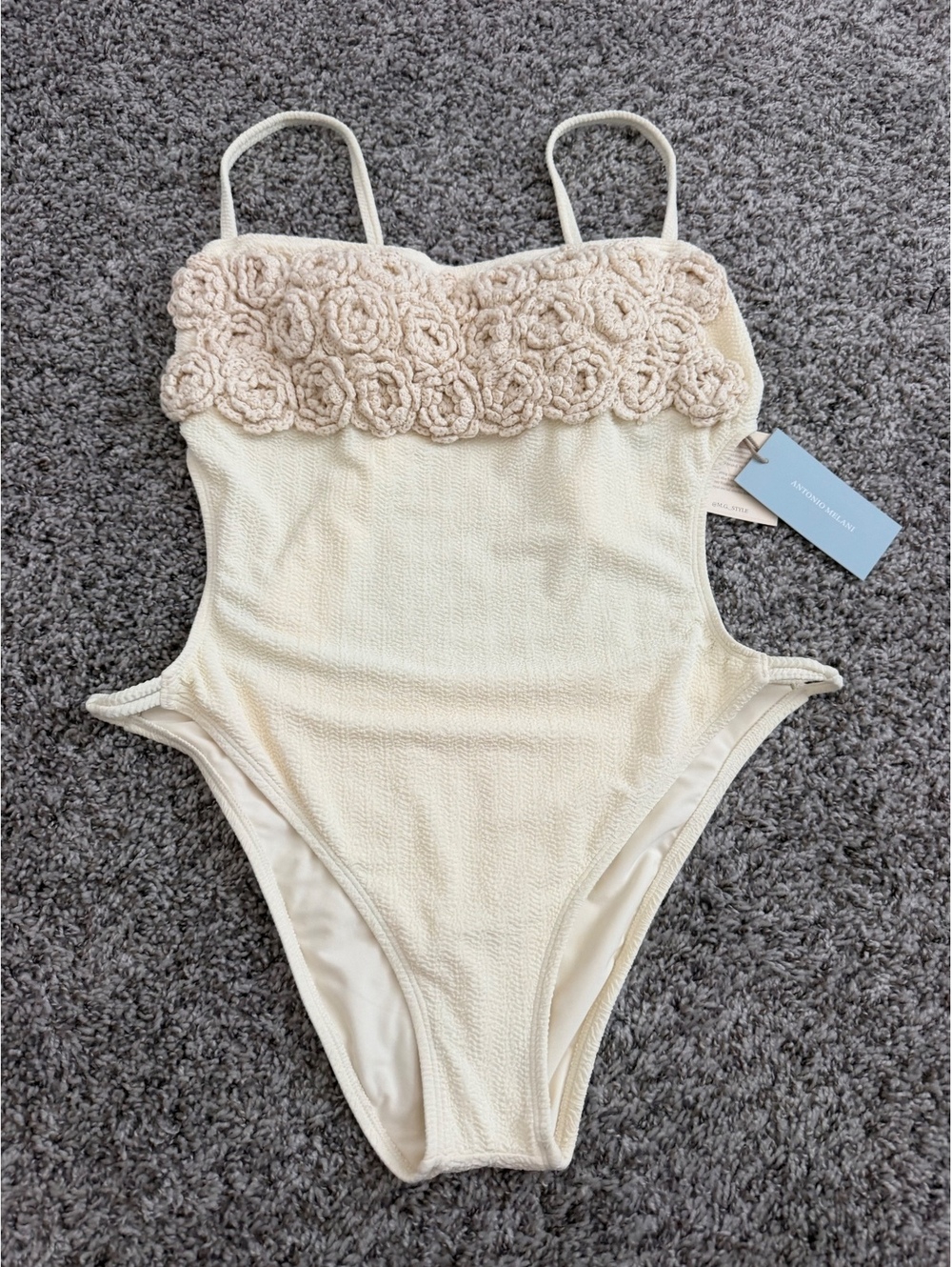 Antonio Melani NWT Textured Crochet Floral Tie Back One Piece Size XL Swimsuit